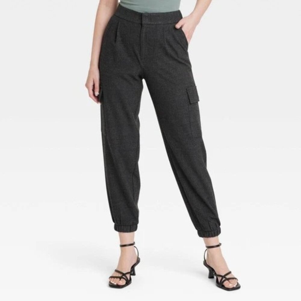 A New Day High Rise Tapered Ankle Length Plaid Tweed Cargo Jogger Pants Size 4